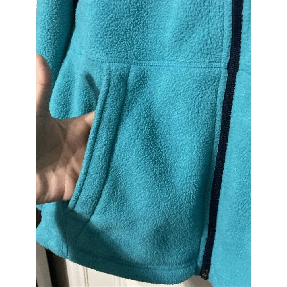 LL Bean Youth Blue Fleece Jacket Full Zip Up Zipper Pockets Size 10/12